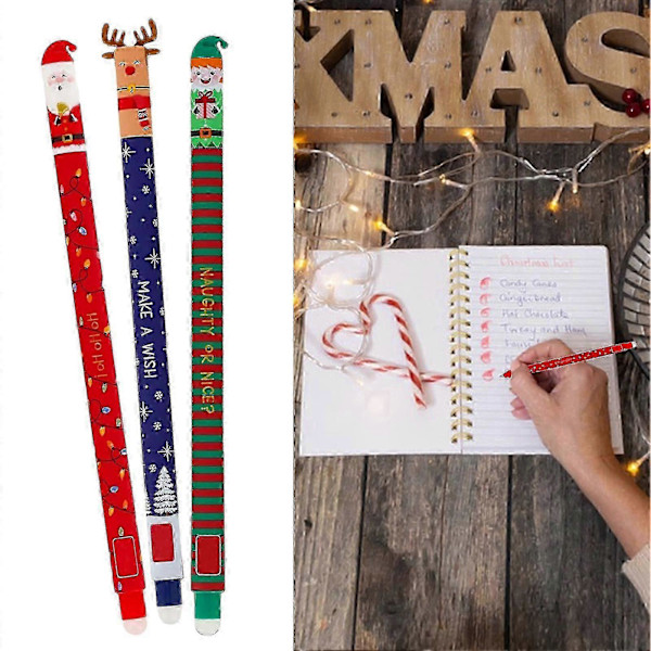 3 kpl Joulun Pyyhittävää Geelikynää, Tee Virheistä Olematon Joulupukki Poron Lapsi Design Pyyhittävä Kynä Piirtämiseen Kirjoittamiseen 3pcs