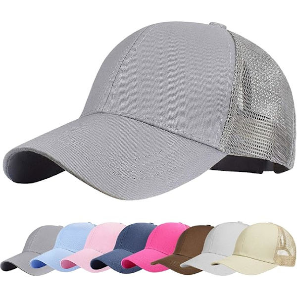 Baseballkeps för män och kvinnor, sommar, andningsbar, ihålig, öppen mesh, unisex, hästsvans, sport, lastbilskepsor, justerbara utomhushattar, grå