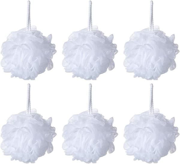 Bad Dusch Svamp Puff Loofahs Vit Mesh Puff Dusch Puff Pack om 6