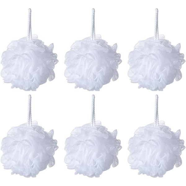 Bade- og dusjsvamp Puf Loofahs Hvit Mesh Puf Dusjpute Pakke med 6