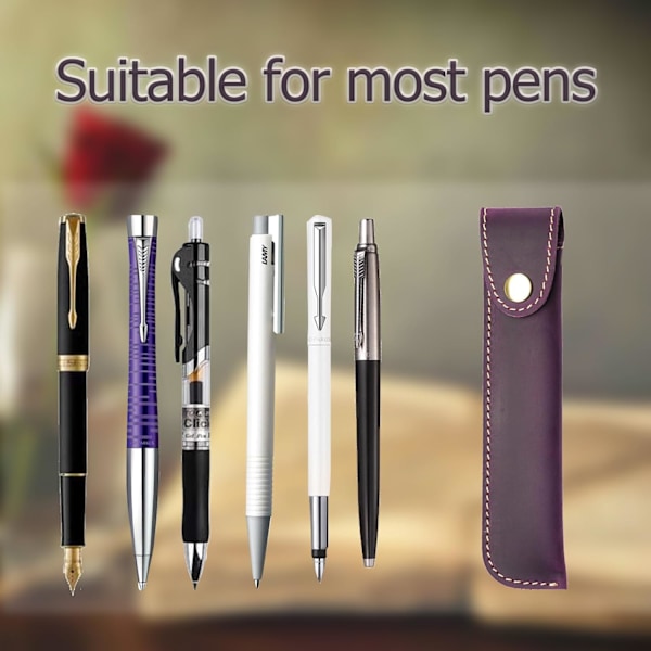 Læder Pen Etui Holder, Beskyttende Pen Etui, Fyldpen Holder Etui, med Metal Knap, Ægte Læder Håndlavet, til Stylus Touch Pen, Kuglepen Purple