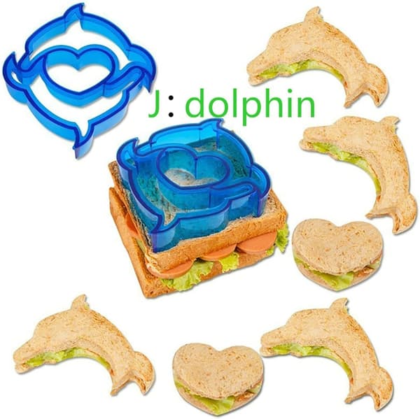 Sandwichkutter for barn, brødkutter i sandwichform, DIY sandwichkutterform, for barn, gutter og jenter (delfin)