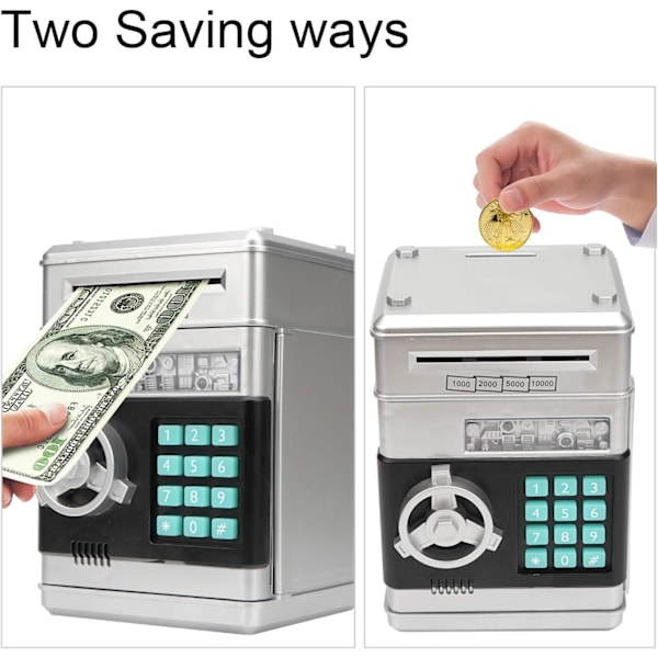 Elektronisk spargris, Mini ATM lösenord sparbössa kontanter mynt sparbössa för barn, tecknad säker bankbox perfekta leksaks presenter för pojkar flickor Silver