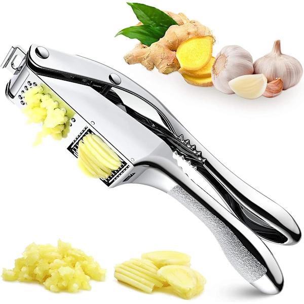 2 i 1 Hvidløgspresse Skærer Rustfrit Stål Skaller Squeezer Knuser Hakker Masher Presser Rocker