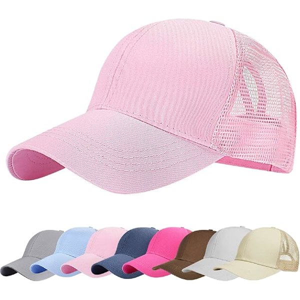 Baseballkeps för män och kvinnor, sommar, andningsbar, ihålig, öppen mesh, unisex, hästsvans, sport, lastbilskepsar, justerbara utomhushattar, rosa