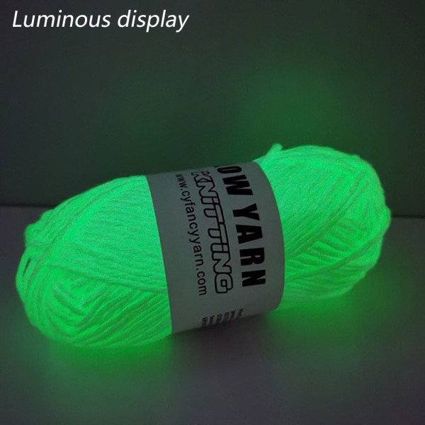 2 rullar Glow in The Dark Garn för virkning, 50m per rulle Luminous Fluorescent grön