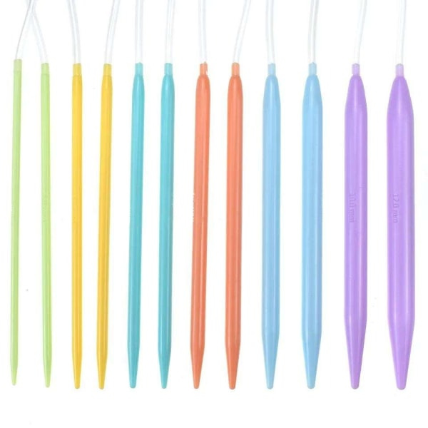 12 stickor i plast, 80 cm, rundstickor, verktyg för stickprojekt, flerfärgade, en storlek