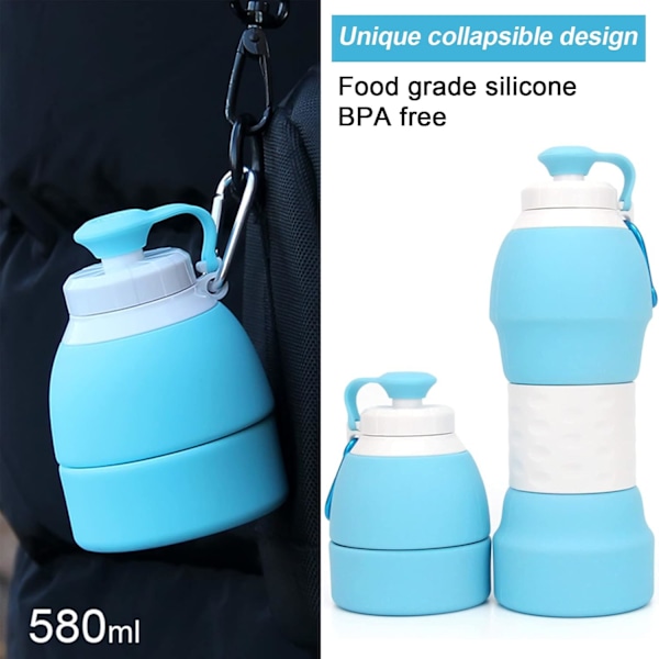 580 ml, Suulakepullo, Joustava Taitettava Uusiokäyttöinen Vedenpullo, Taitettava Urheilupullo, Silikoninen Taitettava Vedenpullo