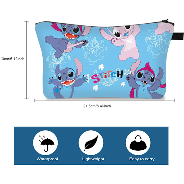 Lilo & Stitch Toalettväska Resväska Söt Kosmetisk Väska Plånbok Dragkedja Pennfodral Vattentät Badrum Gym Flygplats Makeup Väska Organizer Förvaring Stitch & Angel