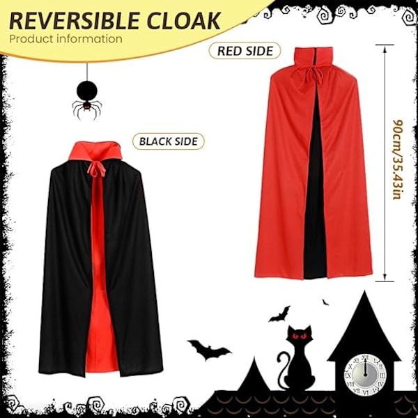Halloween Vampyrkappa Lång Kåpa Unisex Vändbar Stående Krage Vampyr Häxa Kåpa för Halloween Cosplay Maskeraddräkt 140cm