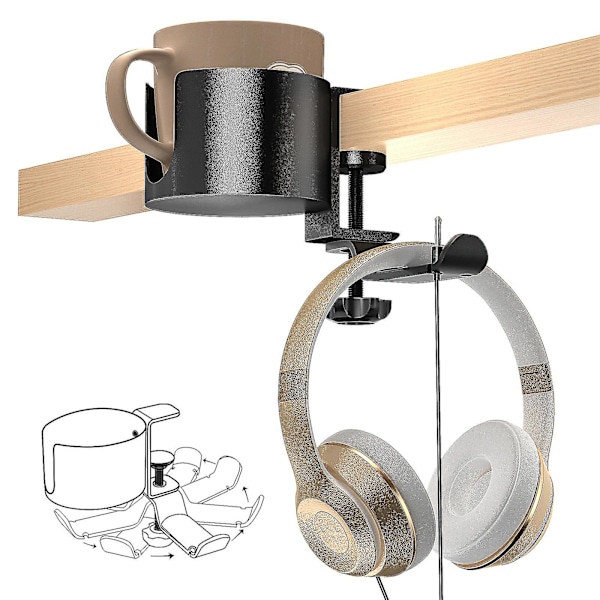 Desk Cup Holder With Headphone Hanger, Anti-spill Cup Holder For Desk Gaming Desk Accessories