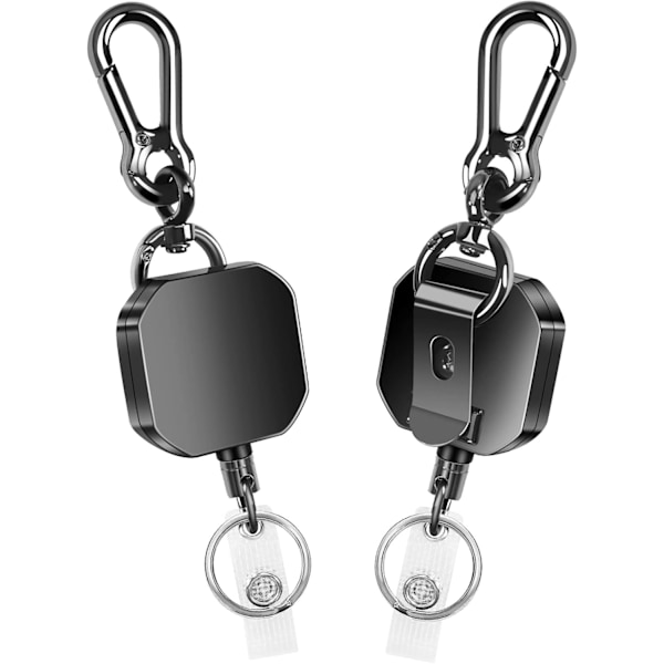 2 Packs Retractable Keychain, Heavy Duty Metal ID Badge Holder Key Reel, Steel Retracted Cord with Key Ring