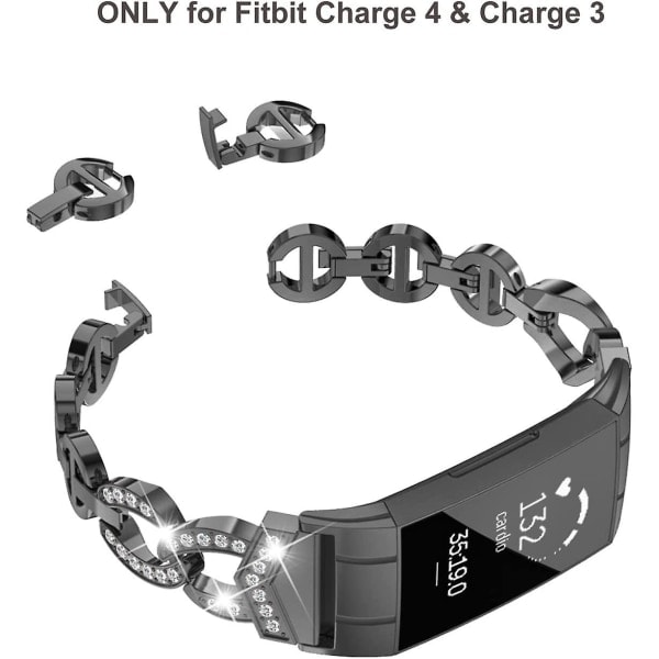 Kompatibel med Fitbit Charge 4 Band/Charge 3 Band för kvinnor, Premium Metal Band Bling Armband Armband Söt Tillbehör Ersättningsband för