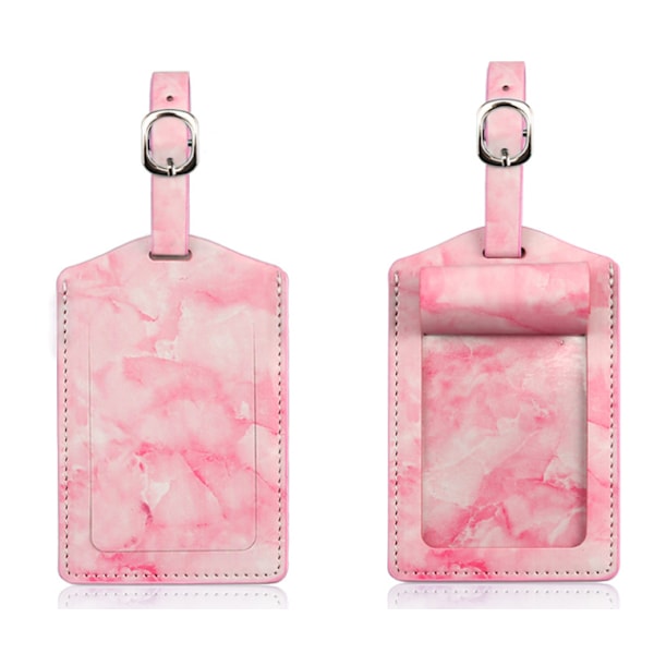 Bagasjetagger, Reise Sikre Bagasje Etiketter, PU Marmor Bagasje Etiketter, Koffert ID Tagg Sett, Personlig Visittkort Holder for Reise for å Forhindre Tap Pink+Pink