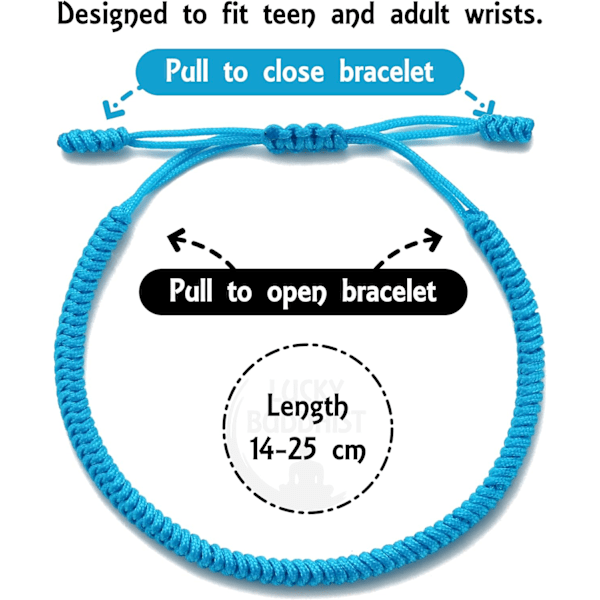 Håndlaget Tibetansk Lykke Armbånd for Kvinner, Menn, Tenåringer, Justerbar Størrelse Vennskapsgave Håndlaget Tau Flettet Chakra Armbånd Light Blue