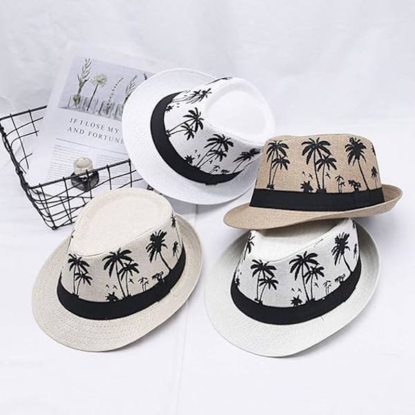 Hawaiiansk Fedora Halmhatte til Mænd Kvinder Unisex Trilby Panama Sommer Sol Jazz Kostume Party Cap