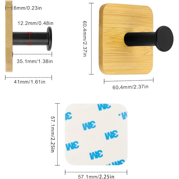 2 kpl 35 mm Mattapäällysteiset Takit, Itseliimautuvat Koukut Bambuusta ja Rauta, Iskunvapaat Seinäkoukut, Elementtien Yhdistelmä