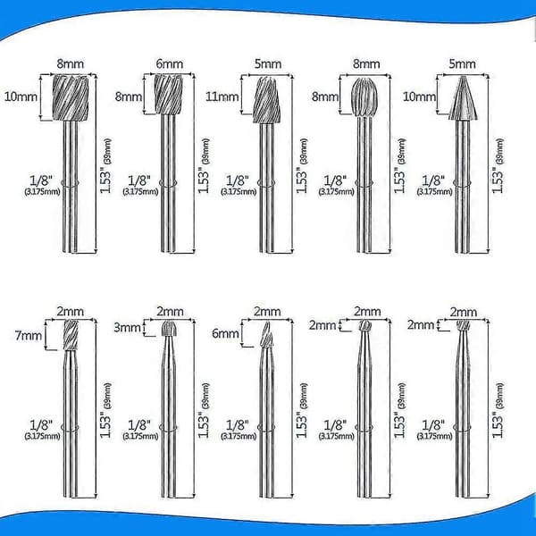 20 stk. HSS Fræser Karbid Graveringsbits til Dremel Fræsersæt 1/8\" (3 mm) Skaft til Dremel Proxxon