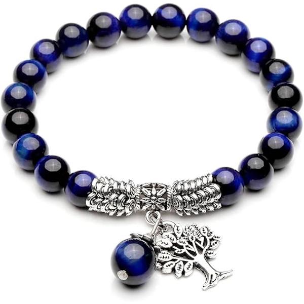 Livets träd stretch armband Reiki kristall ädelsten pärlor armband, födelsedag lyckosten smycken (blå)
