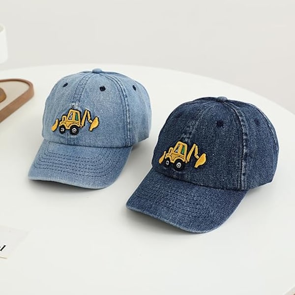 Pikkulapselle tyttö ja poika söpö kaivinkone-kirjonta baseball-lippis Lapset säädettävät puuvillapesut vintage-cowboy-hattu lippikset Light Denim