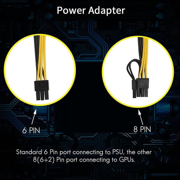 6-pins hann til 8(6+2) pins hann PCIe adapter strømledning server PCI