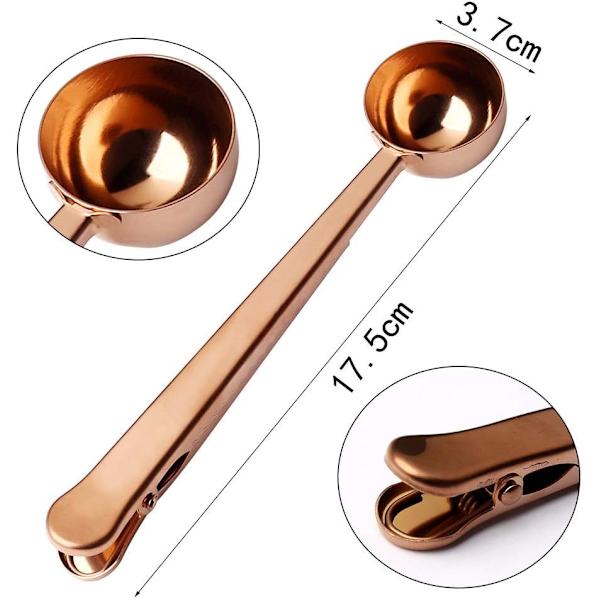 2 stk. Kaffeske med Poseclips, Rustfrit Stål Kaffe Måleske Malet Kaffe Forseglingsclips til Cafetiere Malet Kaffe
