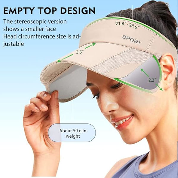 Solskydd för kvinnor Justerbar Retractable Bred Brätte Strandhatt Golf Visor UV-skydd Solhatt Tennis Solhatt Löpkeps Beige