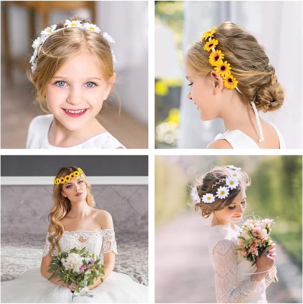 2 stk Hvite og Gule Daisy Blomster Hodebånd Krone Boho Blomster Hodebånd Blomster Hårkrans Boho Hodeplagg