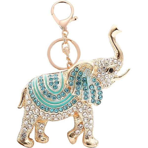 Lyckliga Elefant Nyckelringar Opal Rhinestone Söta Elefanter Nyckelringar Damväskor Berlock Kristall Nyckelring Dam (Blå)