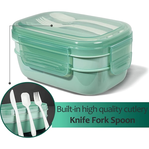 Lounasrasia Pinottava Bento-rasia 3-in-1 Lokerot, Täysin Vuotamaton, 1900ml Suuri Bento Lounasrasia Ruokailuun ja Välipaloihin, Astianpesukoneen ja Mikron Kestävä