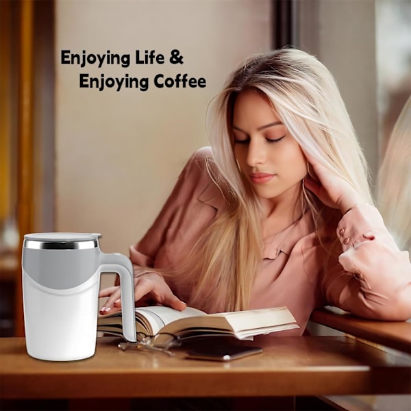Uppladdningsbar självomrörande mugg, 380ML automatisk magnetisk omrörningsmugg för kaffe, självblandande kaffemugg, magnetisk omrörningskopp White Rechargeable