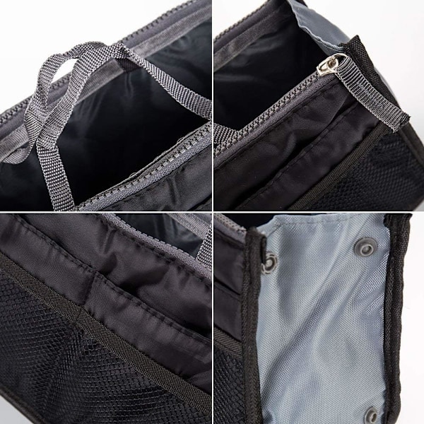 Dame Rejsetaske Slip Bag Håndtaske Organizer Pung Foret Kosmetik 13 Tasker Sort