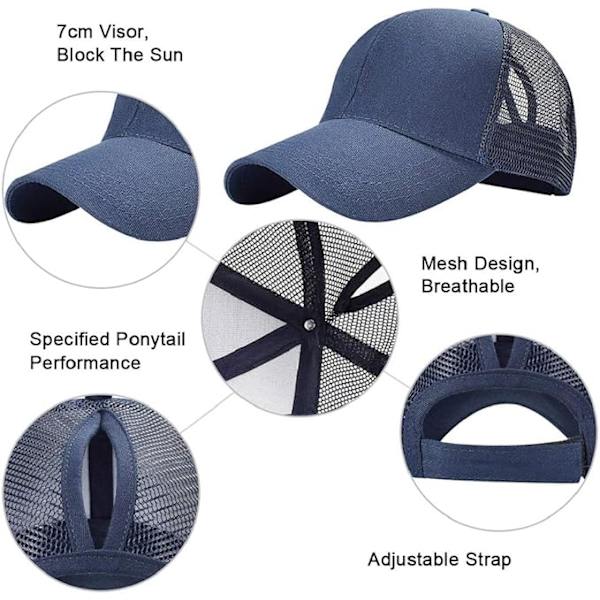 Baseballkasket til Mænd Kvinder Sommer Åndbar Hul Åben Mesh Unisex Hestehale Sports Trucker Kasketter Justerbar Udendørs Hatte, Blå