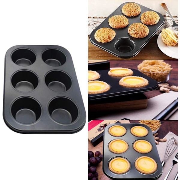 6 Kopper Muffinbakke - Non-stick BPA Fri & Opvaskemaskine Sikker Cupcake Pan Sort