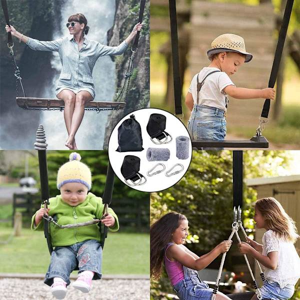 Trädgunga Hängande Remmar Kit, Utomhus 5ft Gungremmar, Håller till 1100lbs, 2 Tunga Lås Karbinhakar, 2 Trädskydd, 2 Gungremmar, Snabbt & Enkelt Sätt