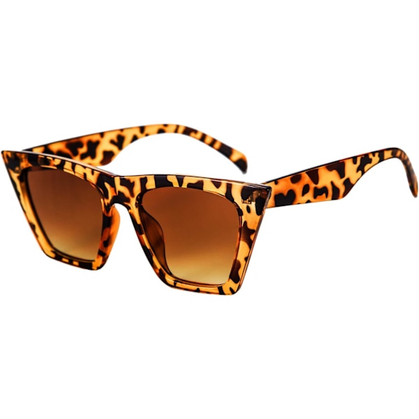 Stilige store firkantede katteøye solbriller for kvinner og menn B2473 Leopard