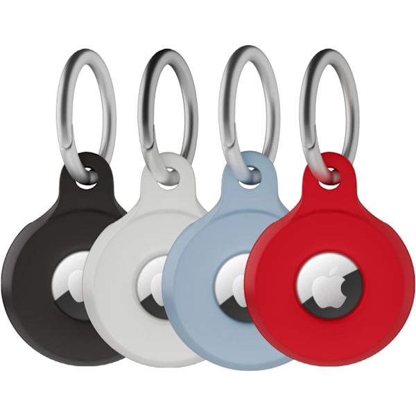 AirTag-kotelo avaimenperällä, turvallinen AirTag-pidike, naarmuuntumaton silikoninen suojakotelo avaimenperällä avaimille, koiranpannalle, matkatavaralle ja muuhun Black, Blue, White, Red