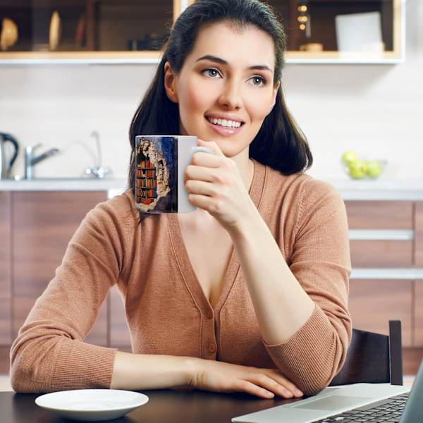 3D bokhyllemugg, 300 ml kaffemugg, böcker muggar bibliotek hylla kopp kreativ rymddesign, presenter till läsare bokälskare
