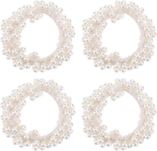 4 stk. Perle Hårstrikk Hvite Perle Scrunchie Elastisk Perle Hestehaleholder Hårtau Hårtilbehør for Kvinner og Jenter
