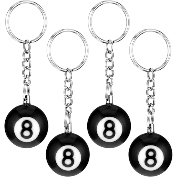 4 Pcs Pool Ball Keychains With Key Chain, Cool 8 Billiard Ball Keychains for Men, Lucky Black NO.8 Resin Ball