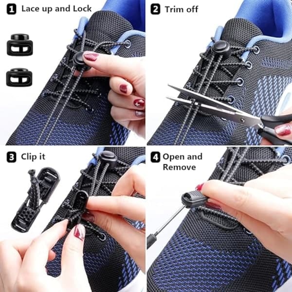 3 pakker sorte No Lacing snørebånd, elastiske snørebånd, én størrelse