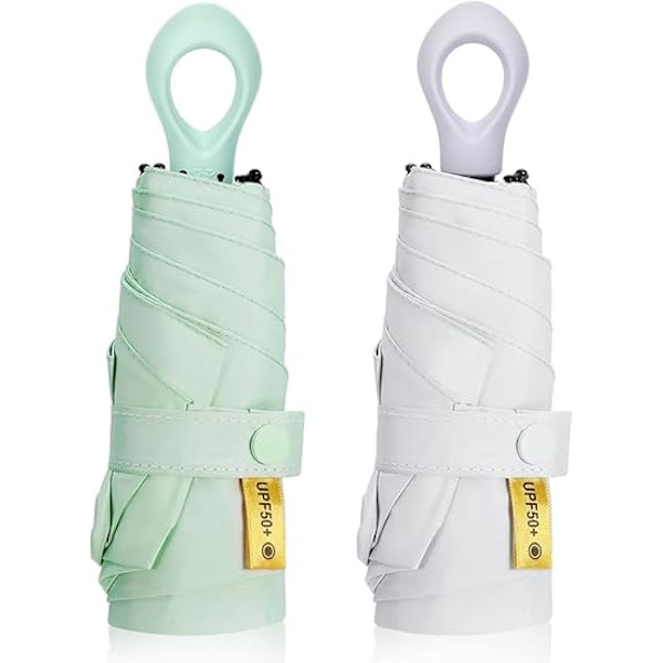 2 stk. Mini Solrejse Paraply paraply til solbeskyttelse UPF 50 UV Ring håndtag Blokerende Stormsikker Foldbar Rejseparaply