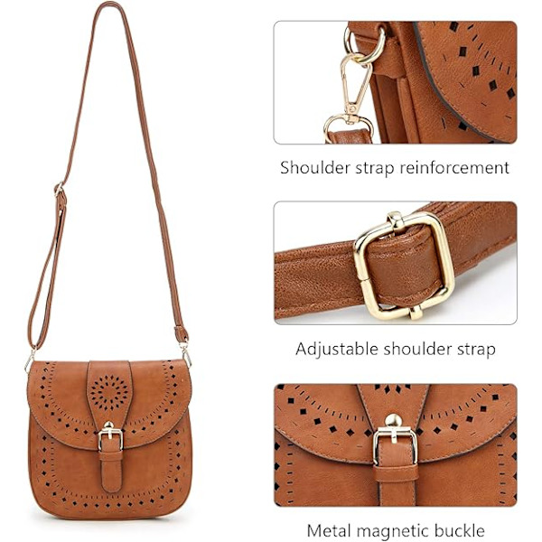 Dam axelväska PU läder crossbody väska (brun)