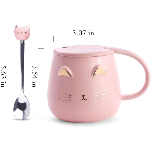 Pink Kattemug, Sød Kitty Keramik Kaffe Kop med Rustfrit Stål Ske, Nyhed Kaffe Kop til Katte Elskere Kvinder Piger