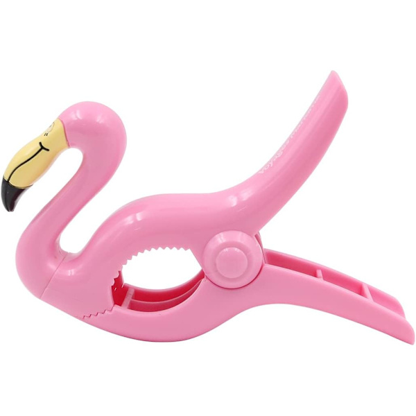 4 stk. Strandhåndkleklips for solsenger - Nydelige håndkleklemmer for ferie, stol, basseng, strand - Flamingo-stil