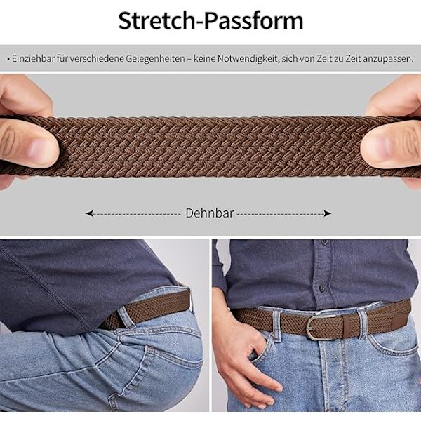 Herrbälte, elastiskt flätat bälte unisex män kvinnor flätat elastiskt stretch vävt bälte 33mm(1,25\") ，Längd 42\"(107cm) Passar midja 33\"-36\", Flera färger Brown