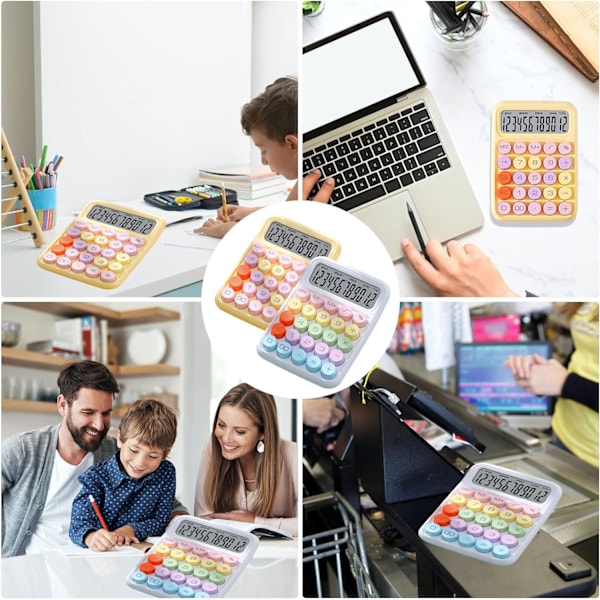 Bordberegner 2 stk., Farverig Beregner med 12-cifret Display, Standard Funktionsberegner med Store Tastaturknapper