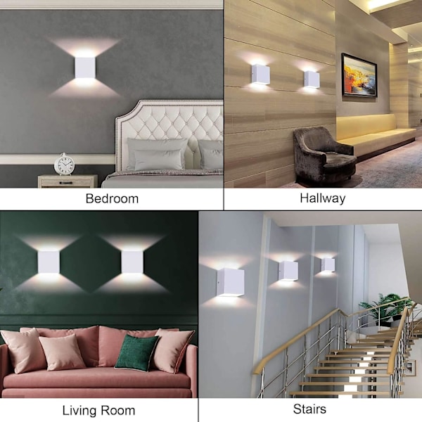 2 stk. LED væglampe indendørs op og ned væglampe vægvasker lys moderne væglampe belysning sort 7W aluminium White warm light