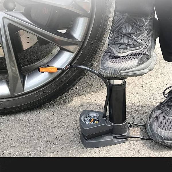 Sykkelpumpe Mini Bærbar Fotpumpe med Trykkmåler for Alle Ventiler AV/DV/SV Gulvpumpe Egnet for MTB Trekking Sykler