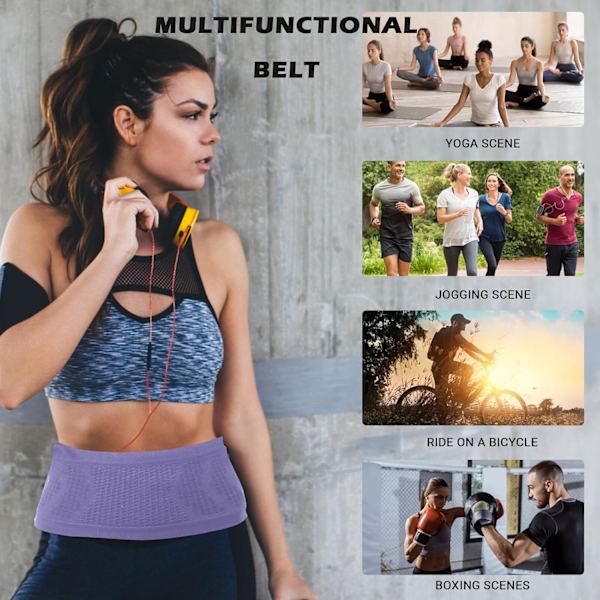 Slim Fit Löparbälte med 4 Säkra Stora Fack, Fukttransporterande Workout Fanny Pack, Midjeväska för Löpare, Fitness, Träning och Gymträning XL Purple